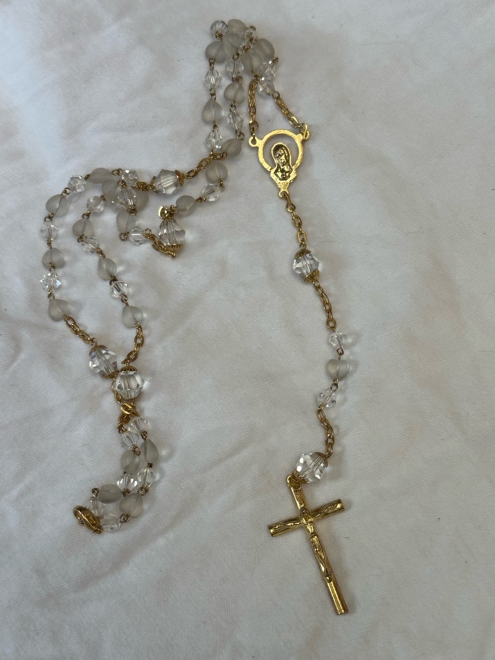 Gold-Tone Crystal Rosary Necklace - Clear Beads
